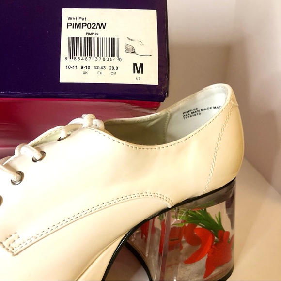 Pleaser - Funtasma Pimp-02 White Patent Platform Shoes with Aquarium Heel - Men - Picture 8 of 14